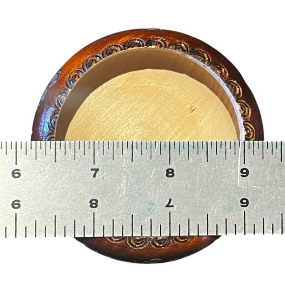 Handcrafted Polish Wooden Jewelry Box With Intricate Floral Design & Red Accents - Picture 7 of 8